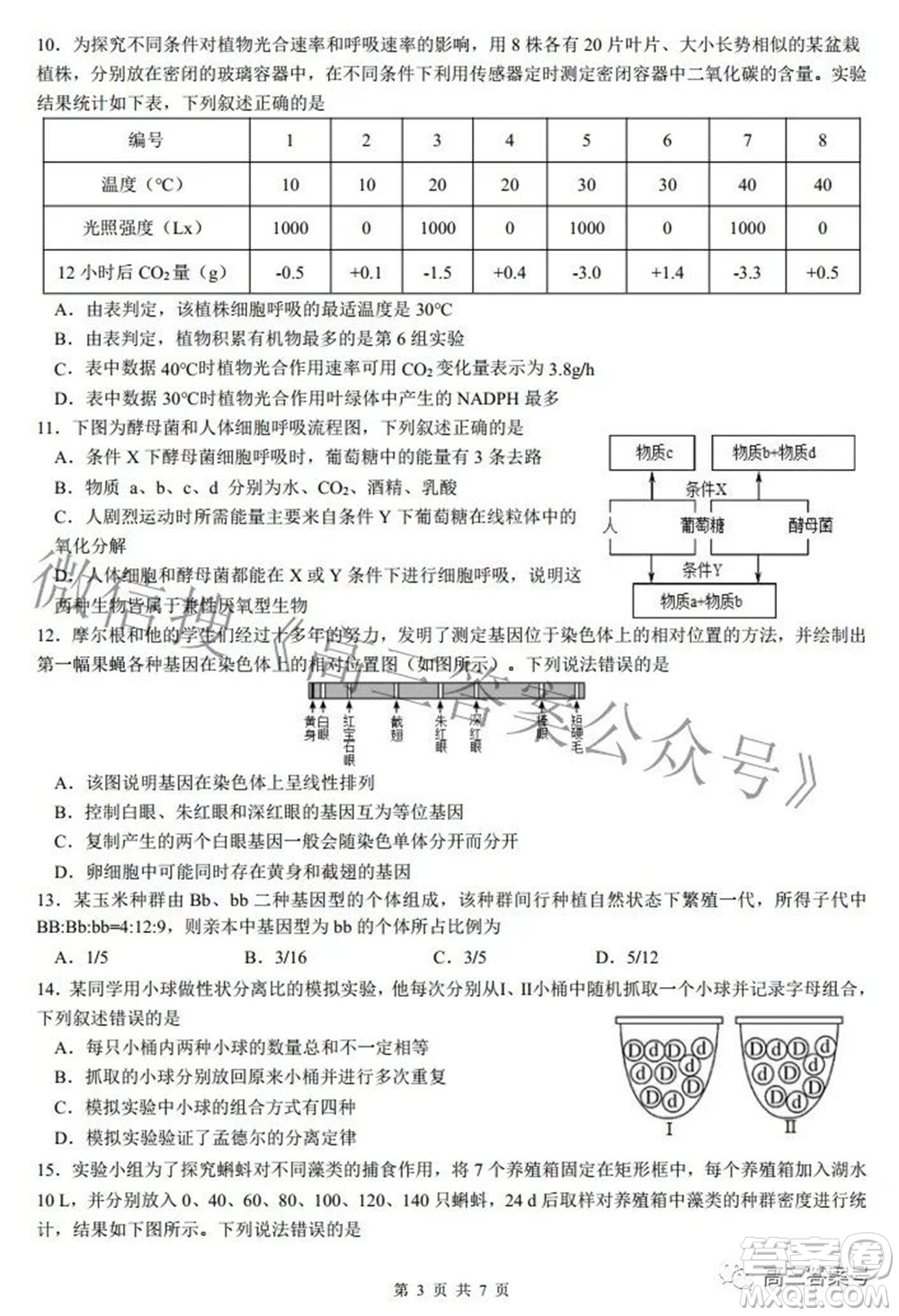 2022年重慶一中高2023屆10月月考生物試題及答案