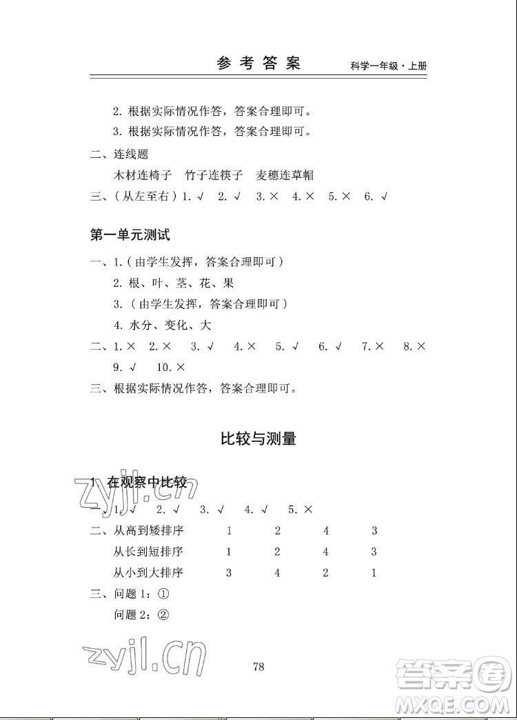 山東科學(xué)技術(shù)出版社2022秋新思維伴你學(xué)一年級(jí)上冊(cè)科學(xué)教科版答案