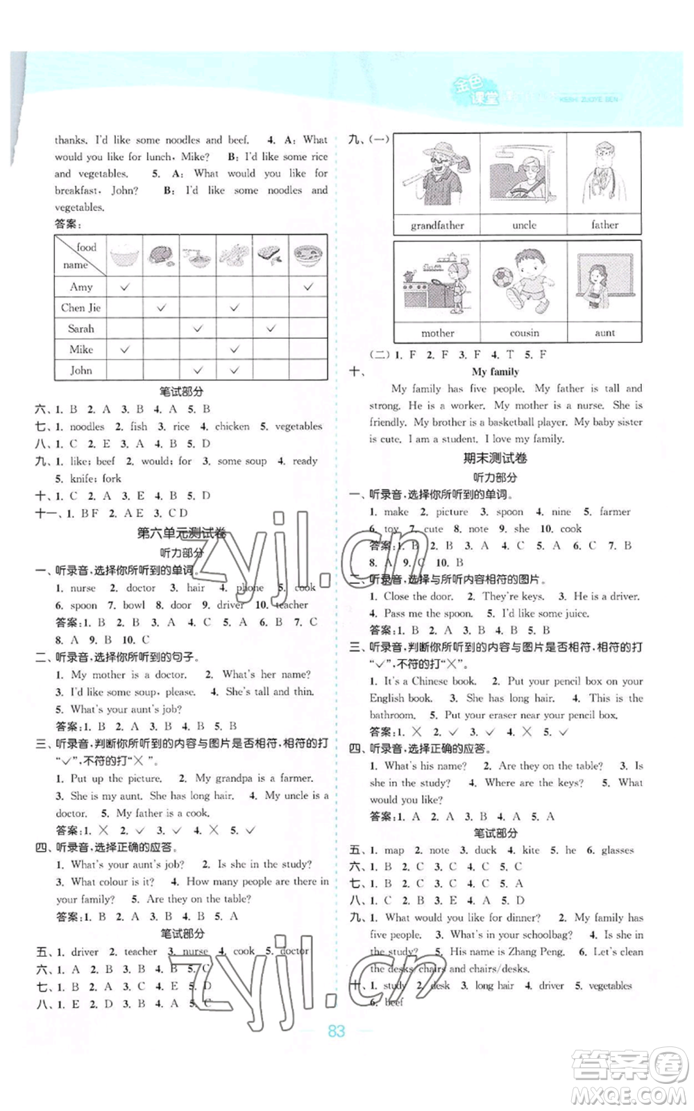 北方婦女兒童出版社2022金色課堂課時作業(yè)本四年級上冊英語人教版參考答案