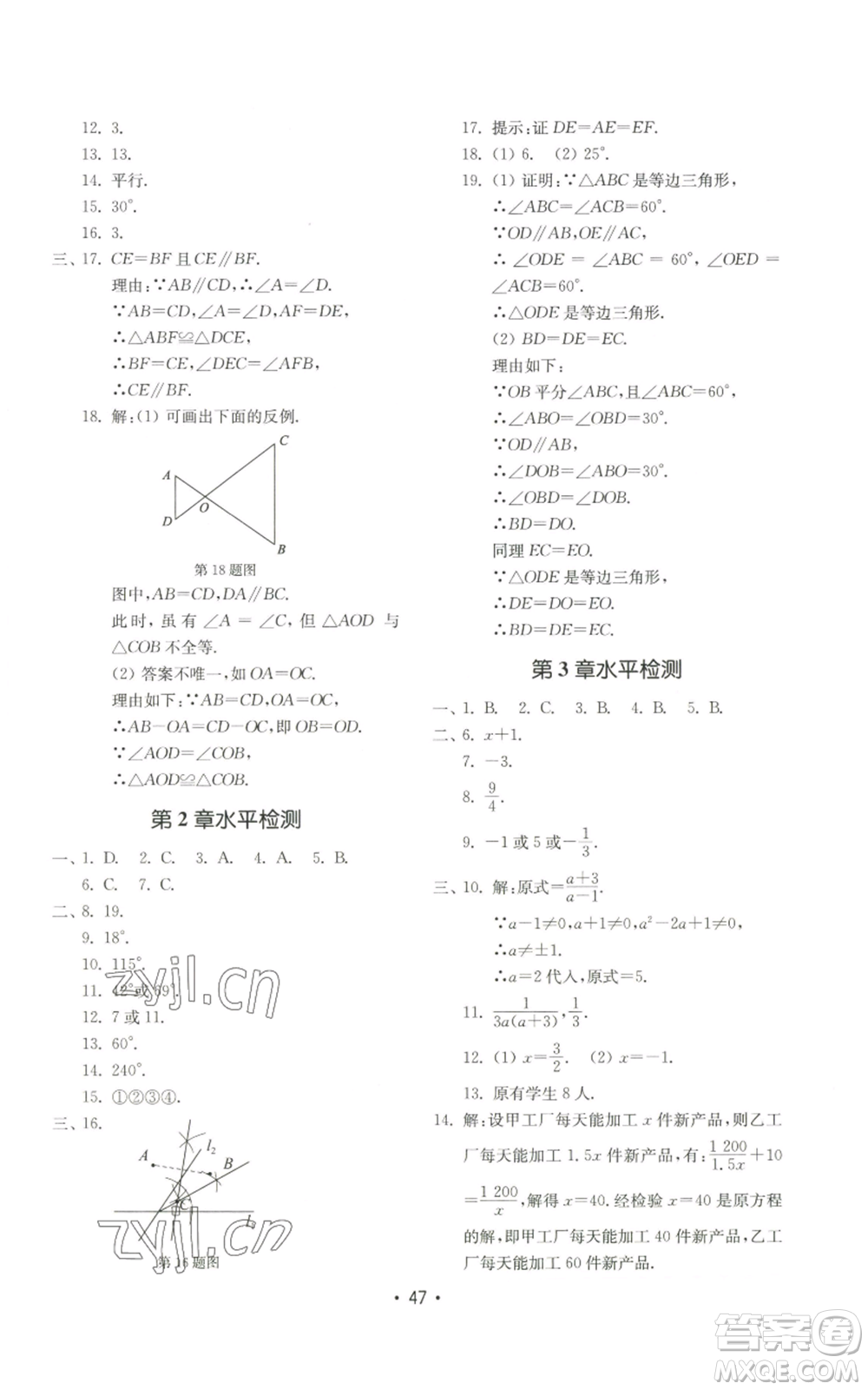 山東教育出版社2022初中基礎訓練八年級上冊數(shù)學人教版參考答案