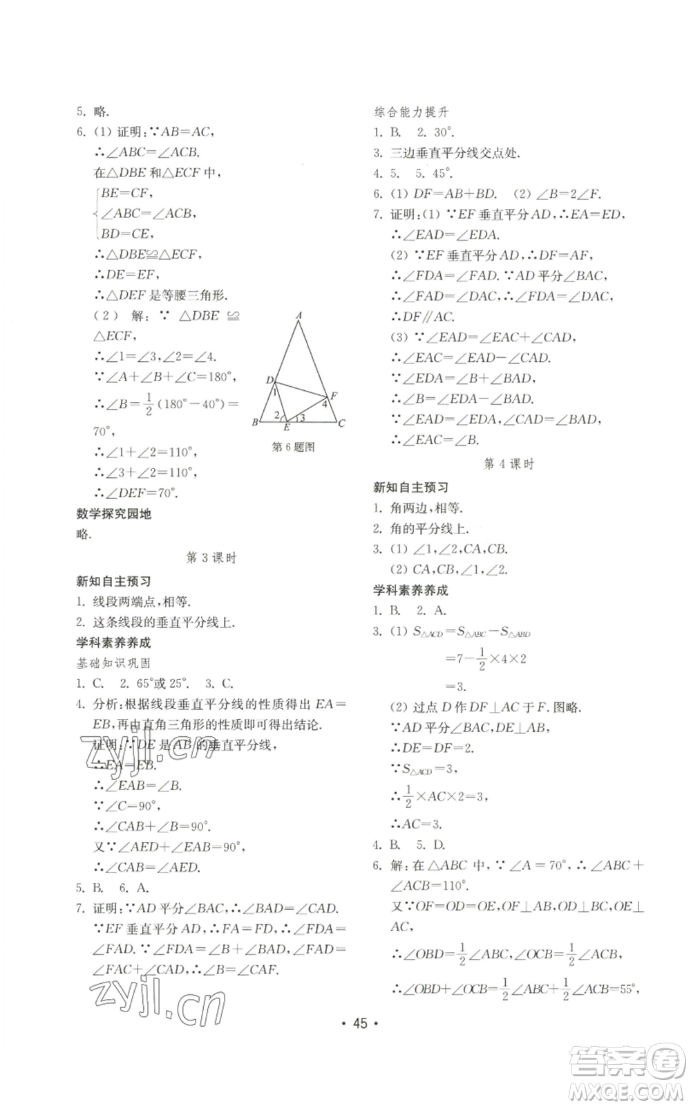 山東教育出版社2022初中基礎訓練八年級上冊數(shù)學人教版參考答案