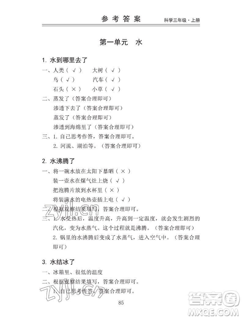 山東科學技術出版社2022秋新思維伴你學三年級上冊科學教科版答案