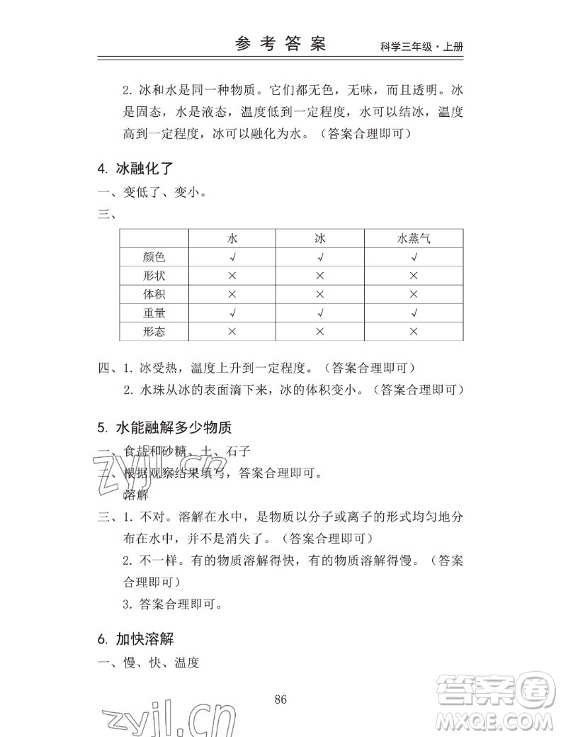 山東科學技術出版社2022秋新思維伴你學三年級上冊科學教科版答案