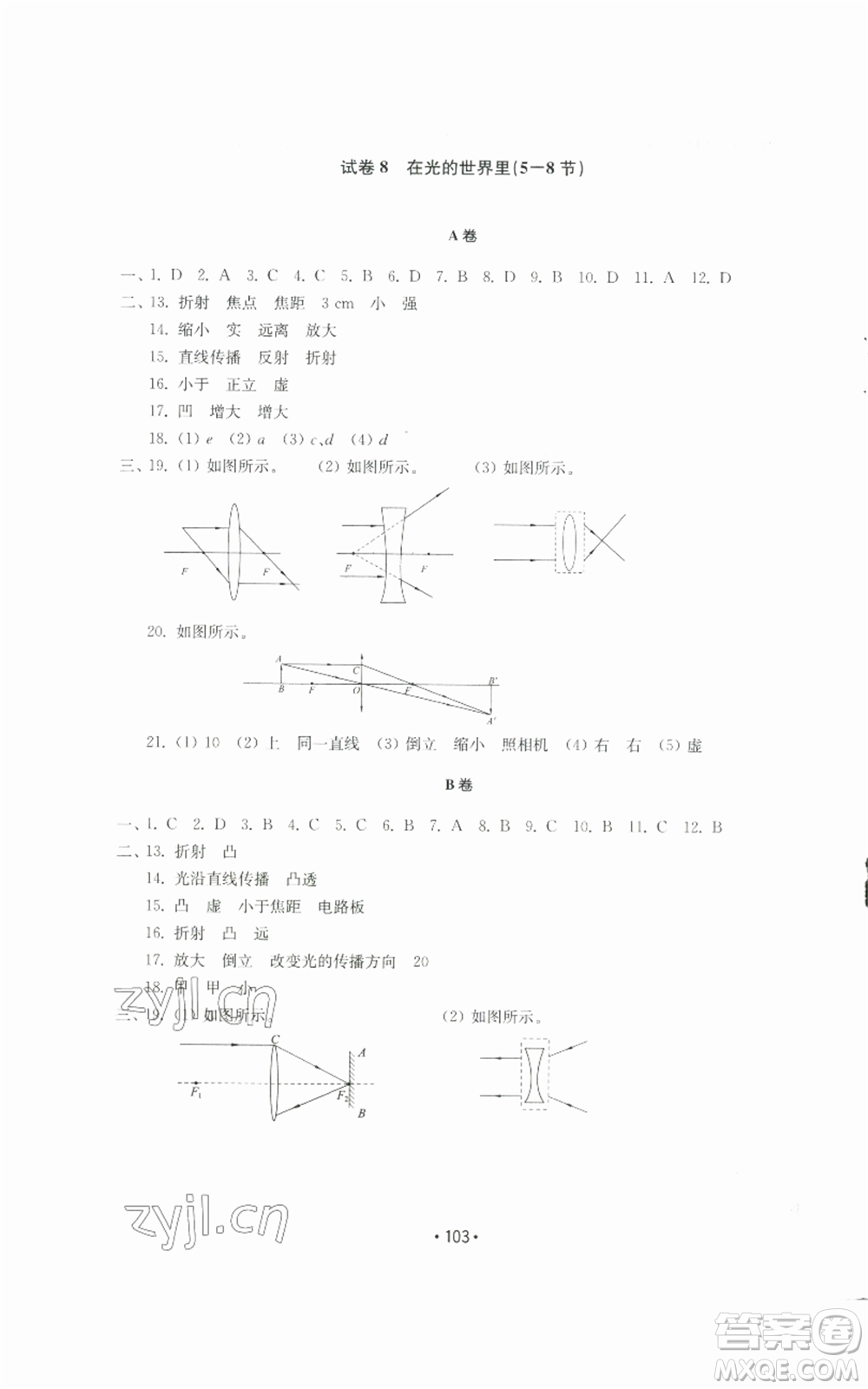 山東教育出版社2022初中基礎(chǔ)訓(xùn)練八年級上冊物理人教版參考答案