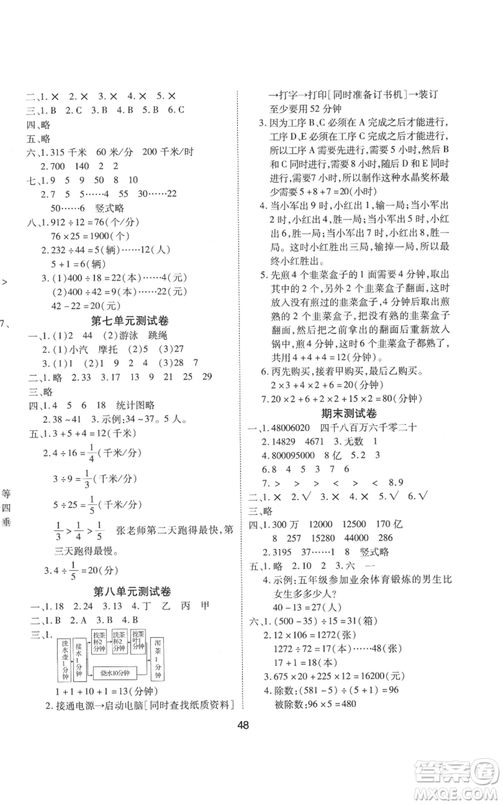 中州古籍出版社2022黃岡課課練四年級上冊數(shù)學人教版參考答案