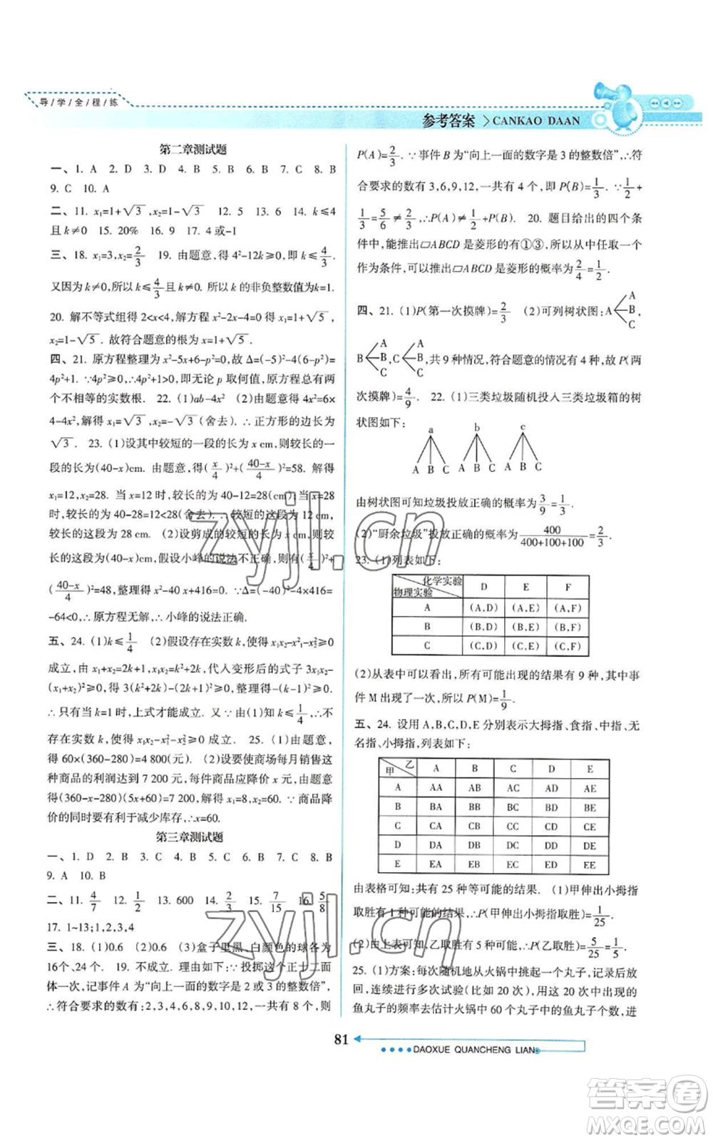 南方日報出版社2022導(dǎo)學全程練創(chuàng)優(yōu)訓(xùn)練九年級上冊數(shù)學通用版參考答案