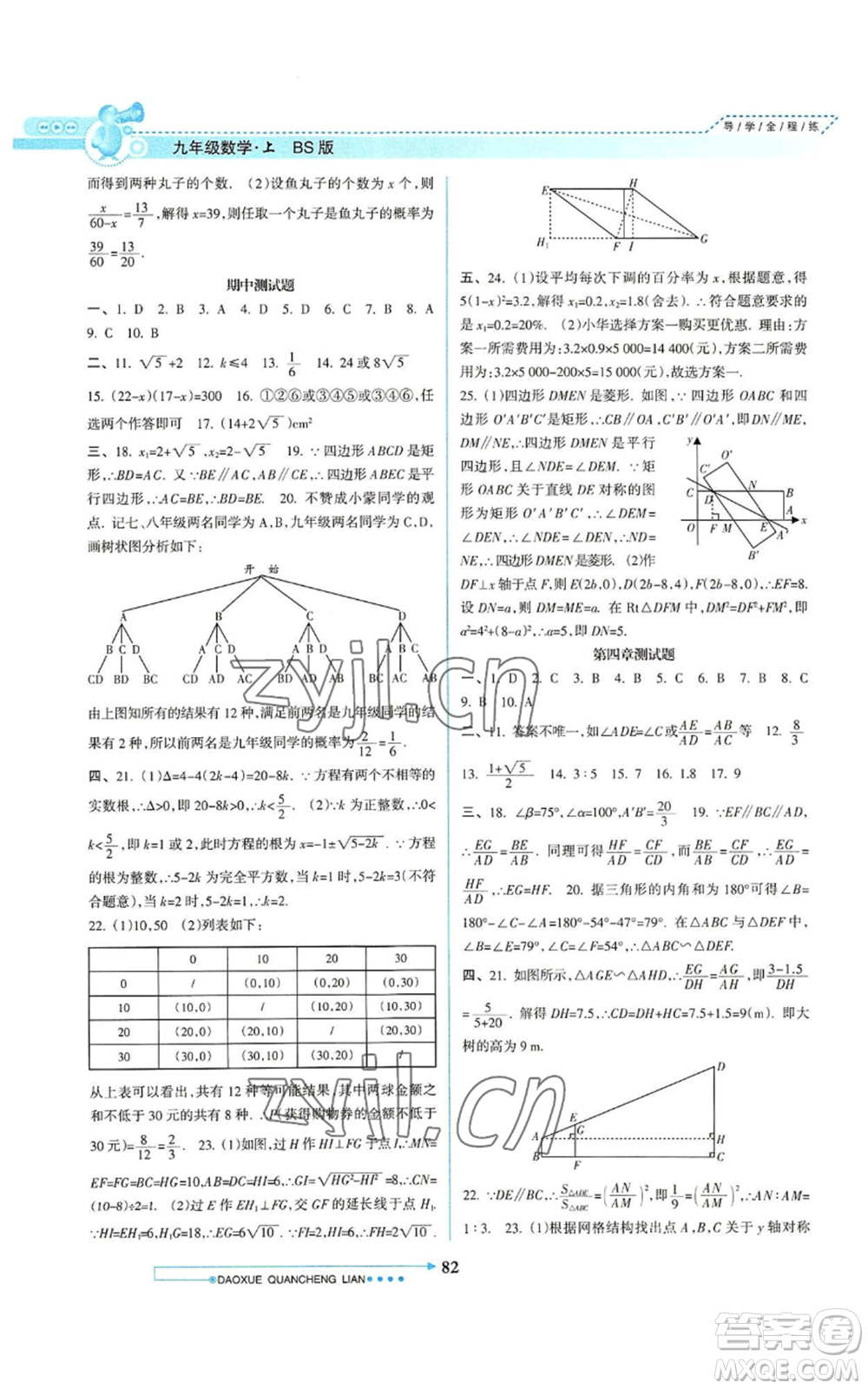 南方日報出版社2022導(dǎo)學全程練創(chuàng)優(yōu)訓(xùn)練九年級上冊數(shù)學通用版參考答案