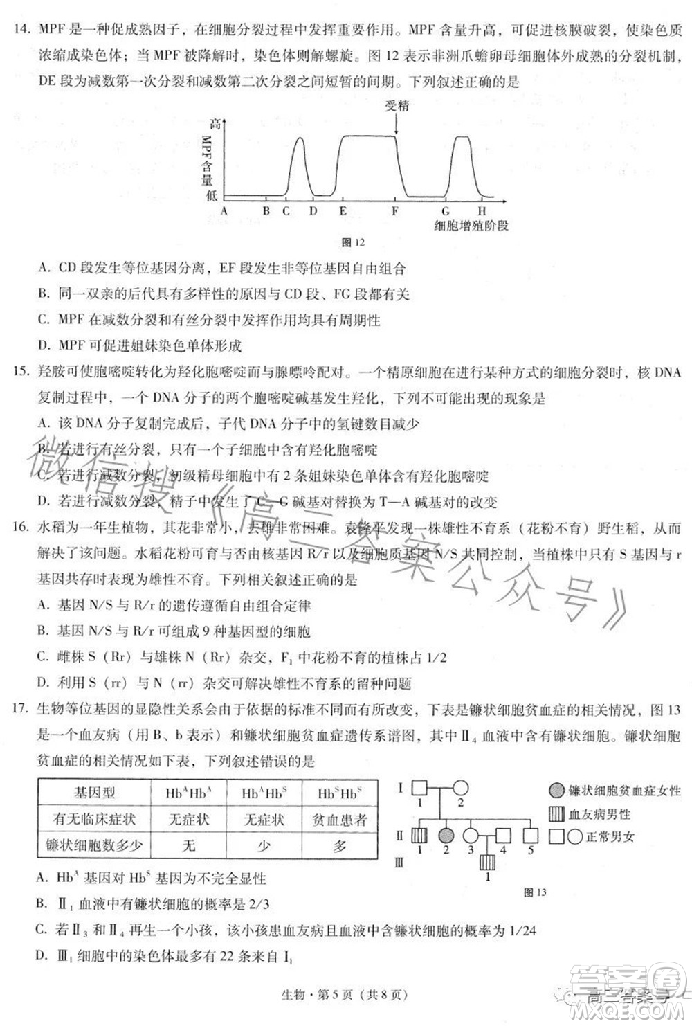 巴蜀中學(xué)2023屆高考適應(yīng)性月考卷三生物試題及答案