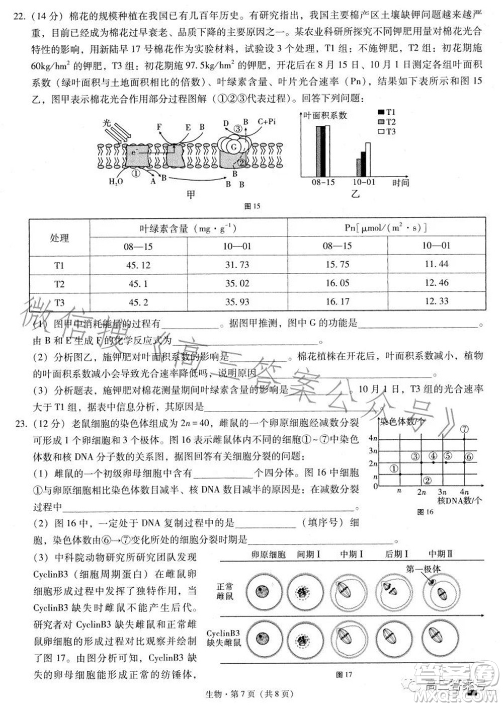 巴蜀中學(xué)2023屆高考適應(yīng)性月考卷三生物試題及答案