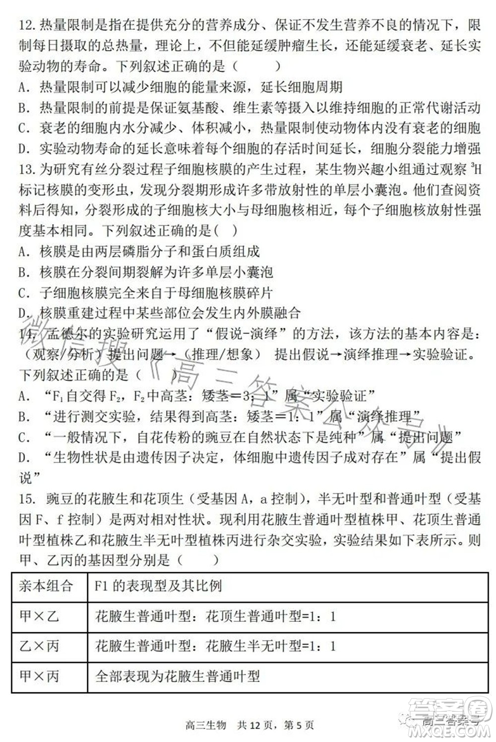 遼寧2022-2023六校協(xié)作體高三10月份聯(lián)合考試生物試題及答案