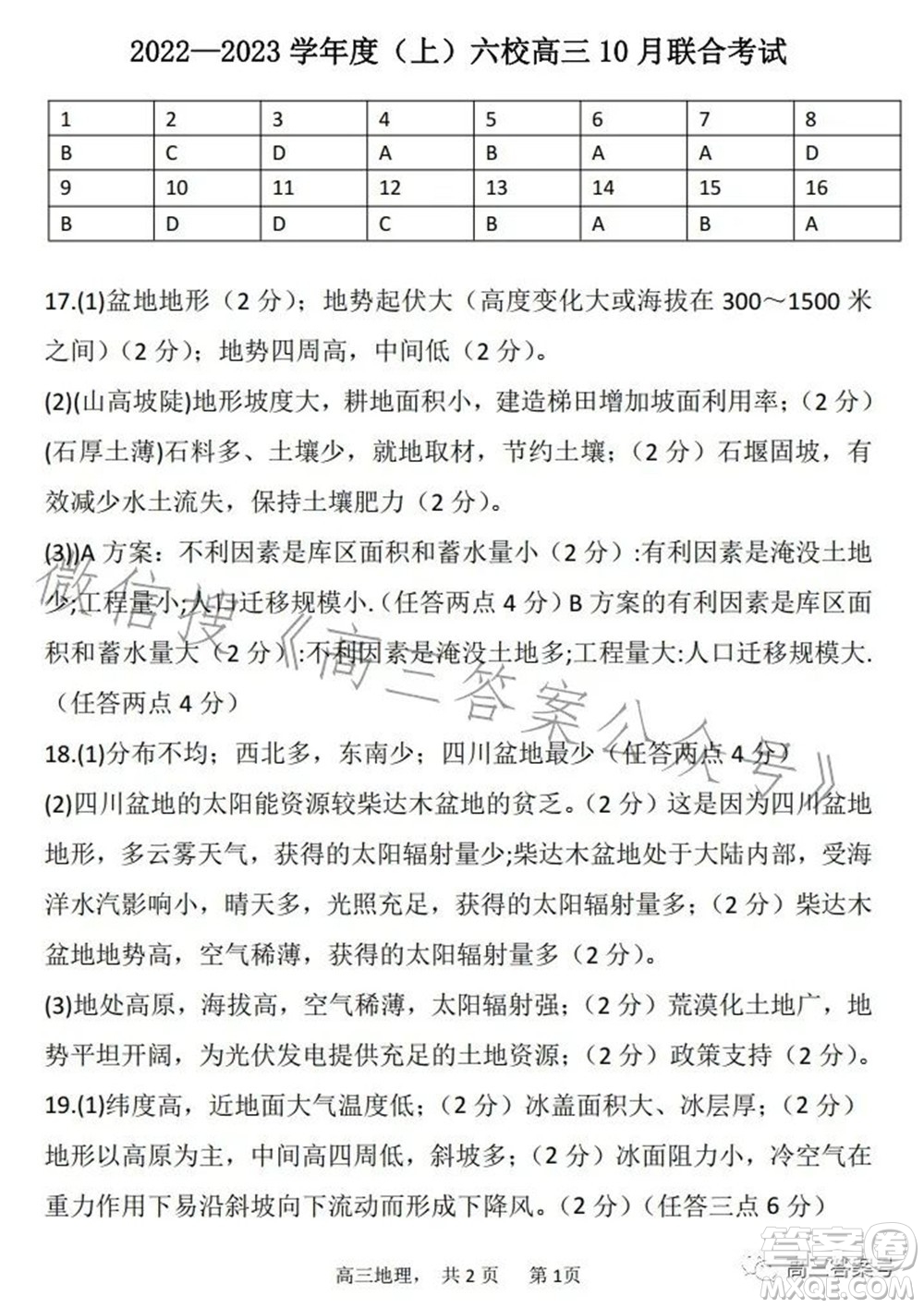 遼寧2022-2023六校協(xié)作體高三10月份聯(lián)合考試地理試題及答案