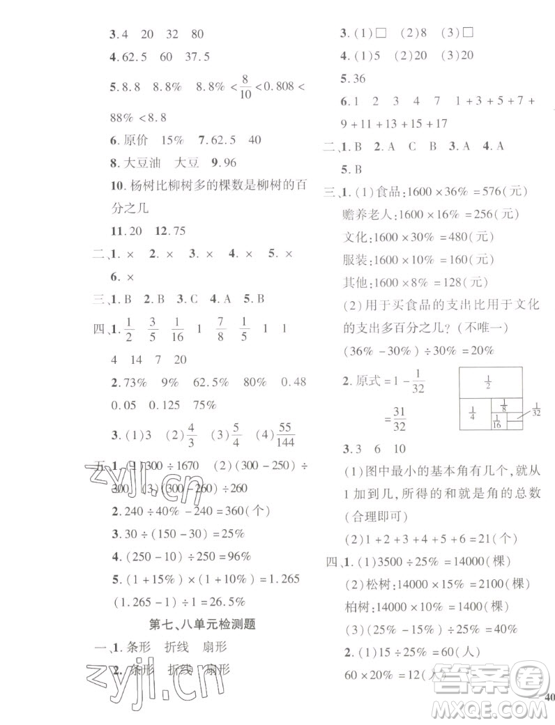 濟(jì)南出版社2022秋黃岡360度定制密卷小學(xué)數(shù)學(xué)六年級(jí)上冊(cè)RJ人教版答案