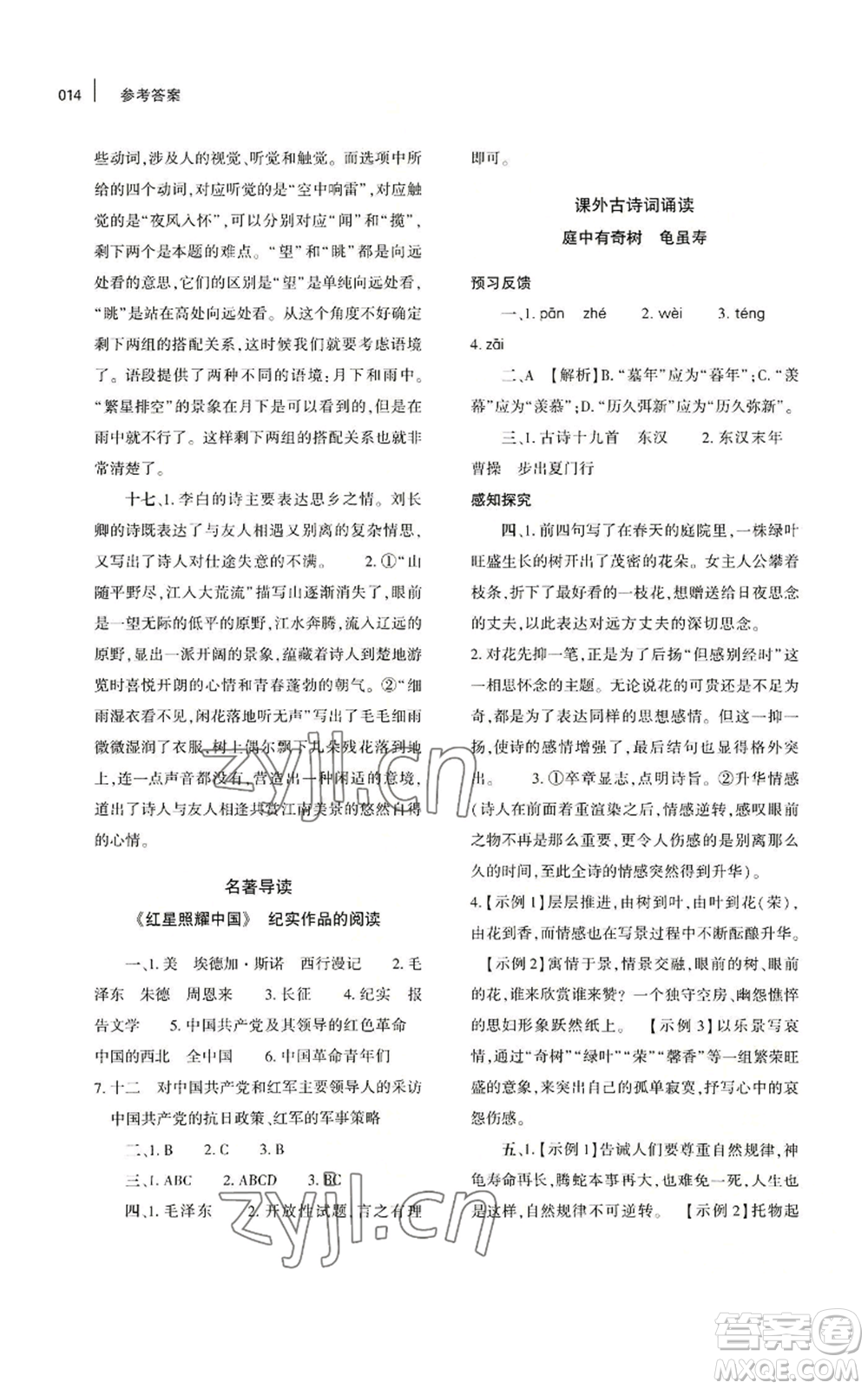 大象出版社2022基礎(chǔ)訓練八年級上冊語文人教版參考答案