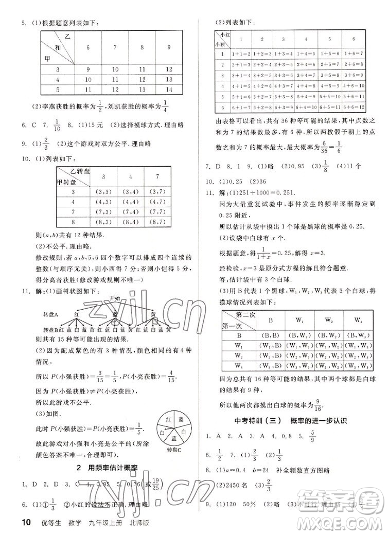 陽光出版社2022秋練就優(yōu)等生同步作業(yè)數學九年級上冊BS北師版答案