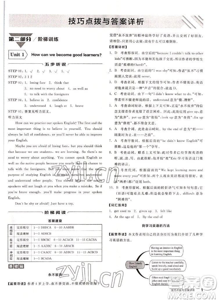 陽光出版社2022秋練就優(yōu)等生同步作業(yè)英語九年級全一冊上RJ人教版答案