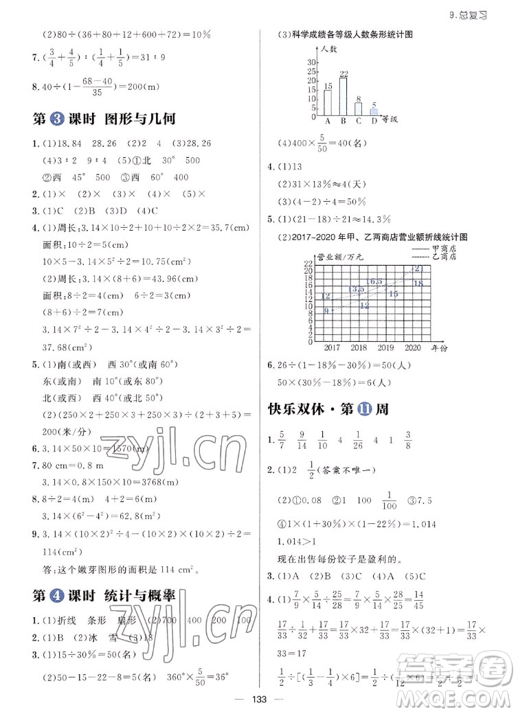 南方出版社2022秋練出好成績(jī)六年級(jí)上冊(cè)數(shù)學(xué)人教版參考答案