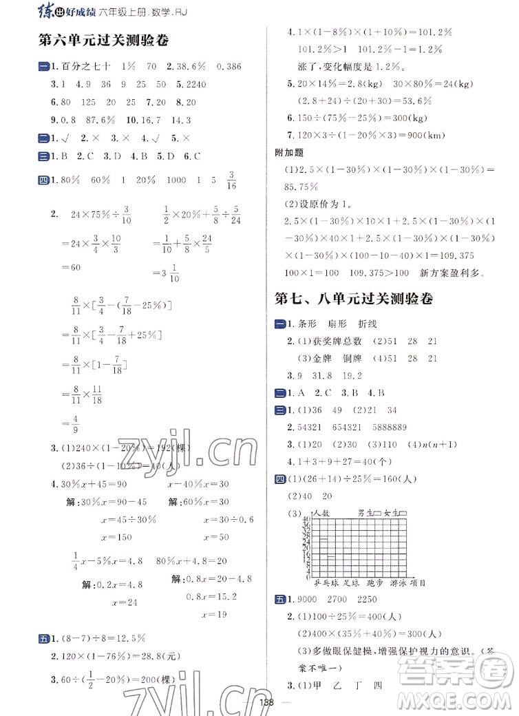 南方出版社2022秋練出好成績(jī)六年級(jí)上冊(cè)數(shù)學(xué)人教版參考答案