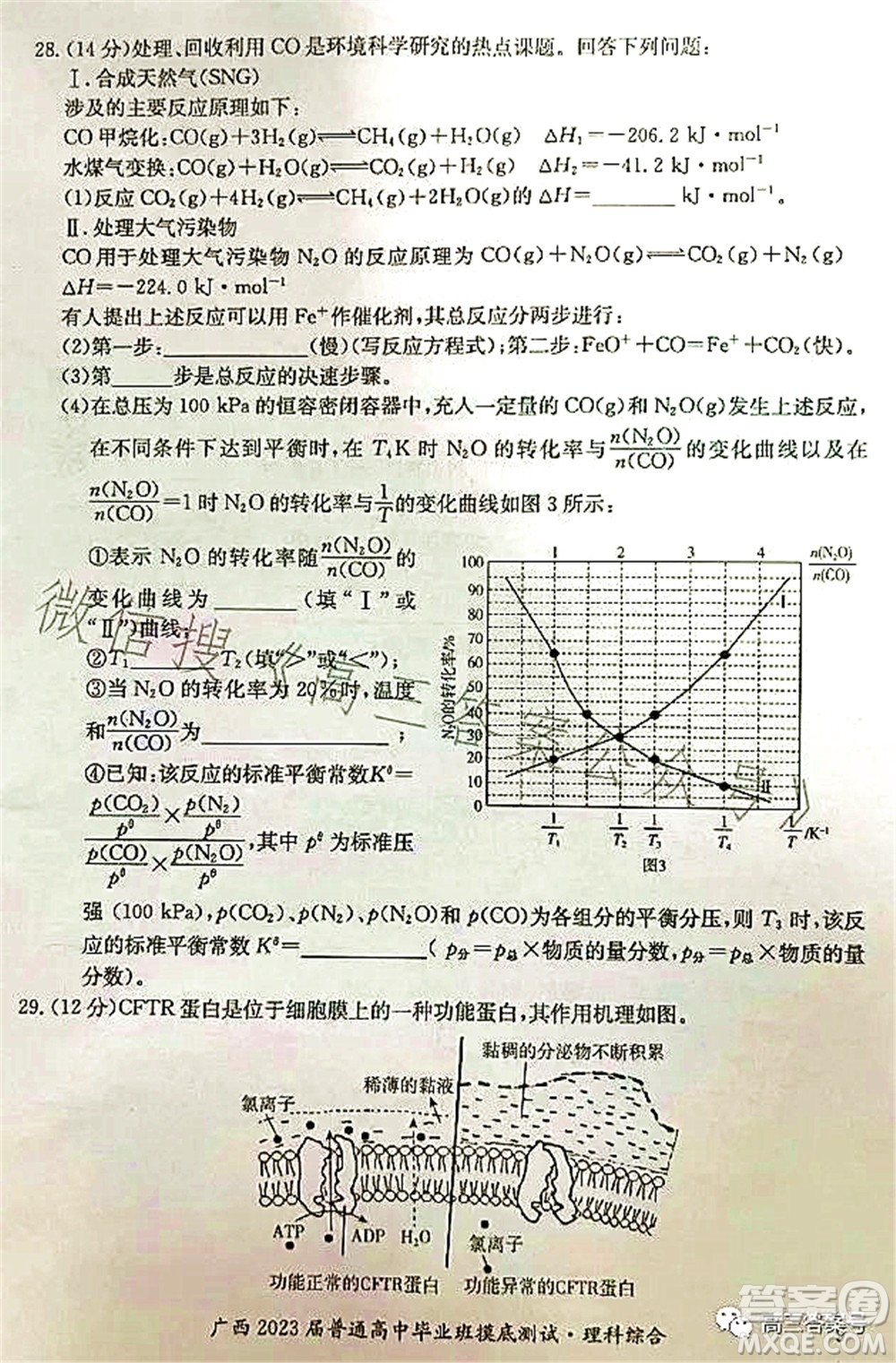 廣西2023屆普通高中畢業(yè)班摸底測試理科綜合試題及答案