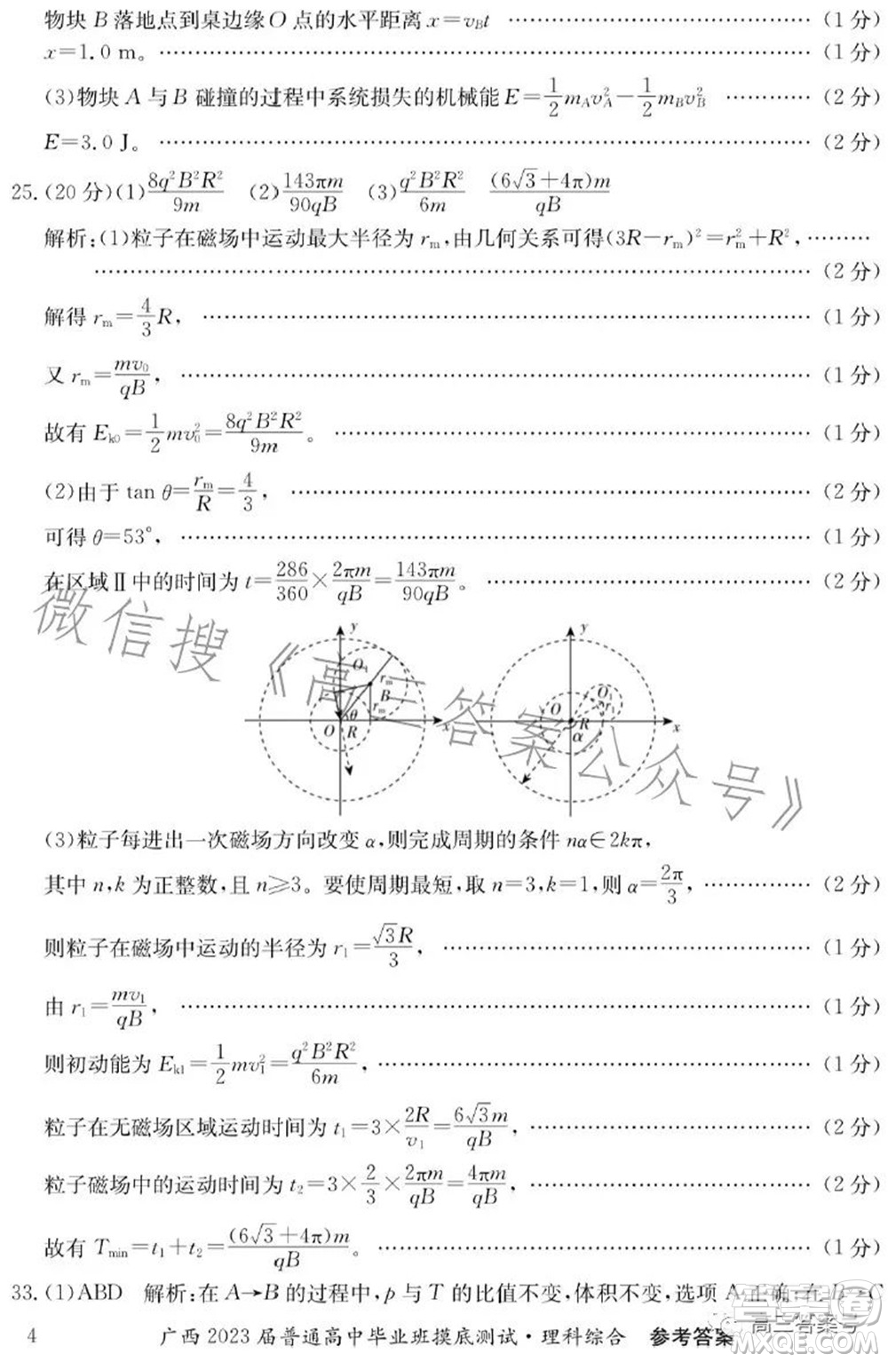 廣西2023屆普通高中畢業(yè)班摸底測試理科綜合試題及答案