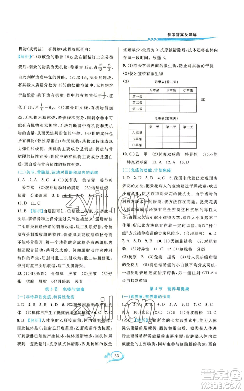 華東師范大學(xué)出版社2022全優(yōu)方案夯實(shí)與提高九年級科學(xué)華東師大版A版參考答案