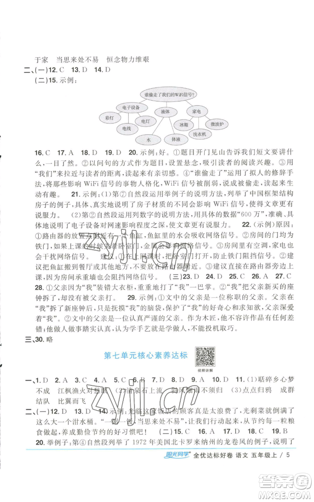 浙江教育出版社2022陽(yáng)光同學(xué)全優(yōu)達(dá)標(biāo)好卷五年級(jí)上冊(cè)語(yǔ)文人教版參考答案