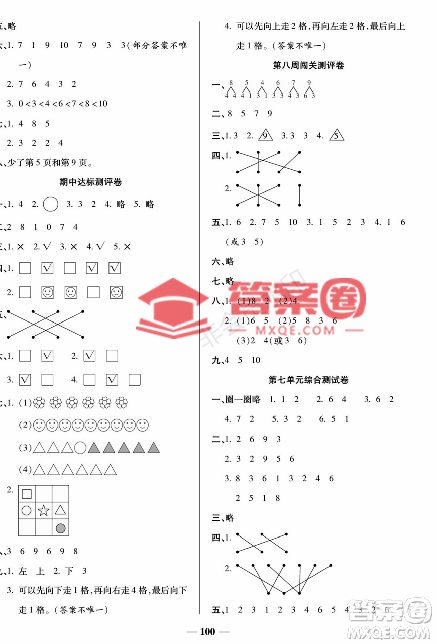 天津科學(xué)技術(shù)出版社2022狀元大考卷一年級數(shù)學(xué)上冊蘇教版答案