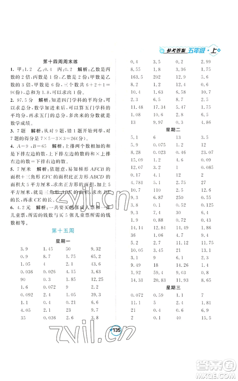 開明出版社2022常規(guī)天天練計(jì)算+提優(yōu)五年級(jí)上冊(cè)數(shù)學(xué)蘇教版參考答案