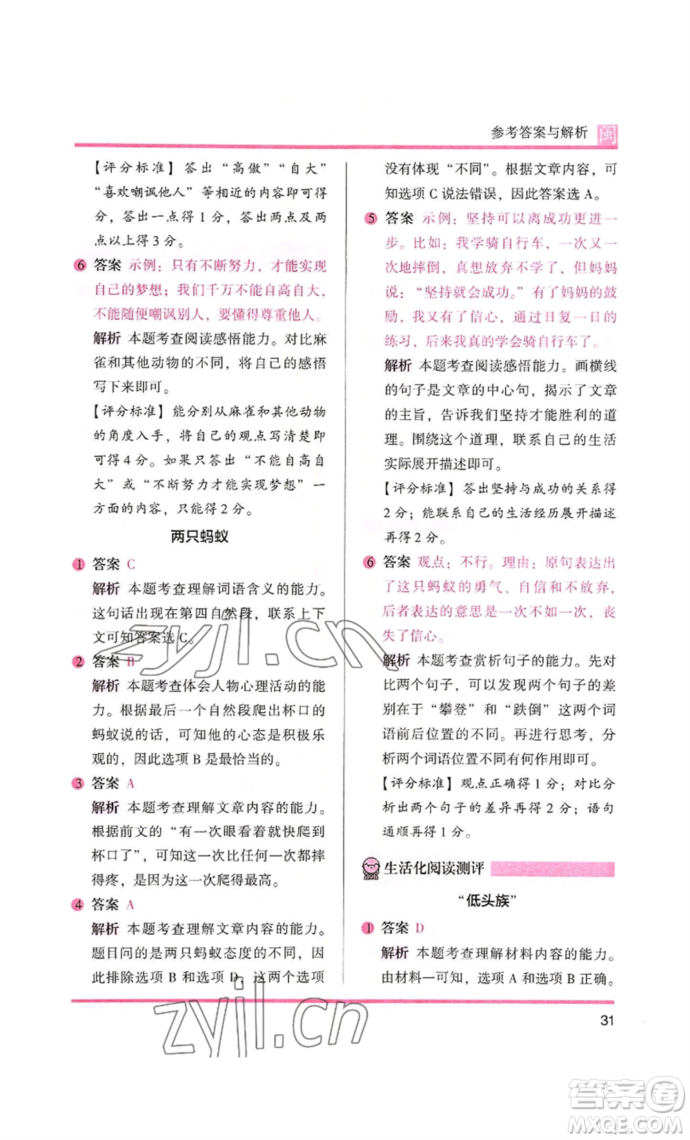 鷺江出版社2022木頭馬閱讀力測(cè)評(píng)三年級(jí)語(yǔ)文人教版A版福建專版參考答案