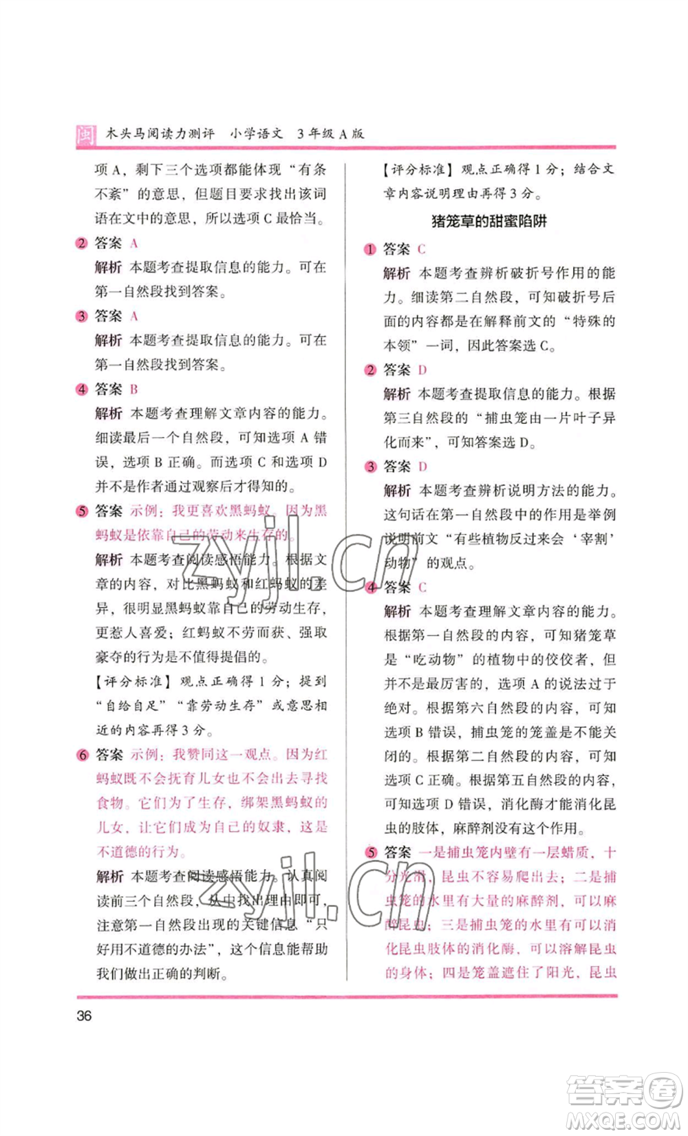 鷺江出版社2022木頭馬閱讀力測(cè)評(píng)三年級(jí)語(yǔ)文人教版A版福建專版參考答案