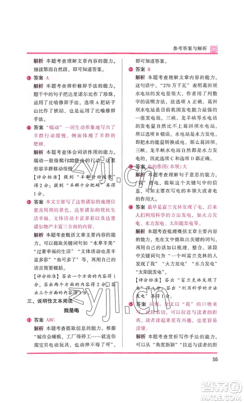 鷺江出版社2022木頭馬閱讀力測(cè)評(píng)三年級(jí)語(yǔ)文人教版A版福建專版參考答案