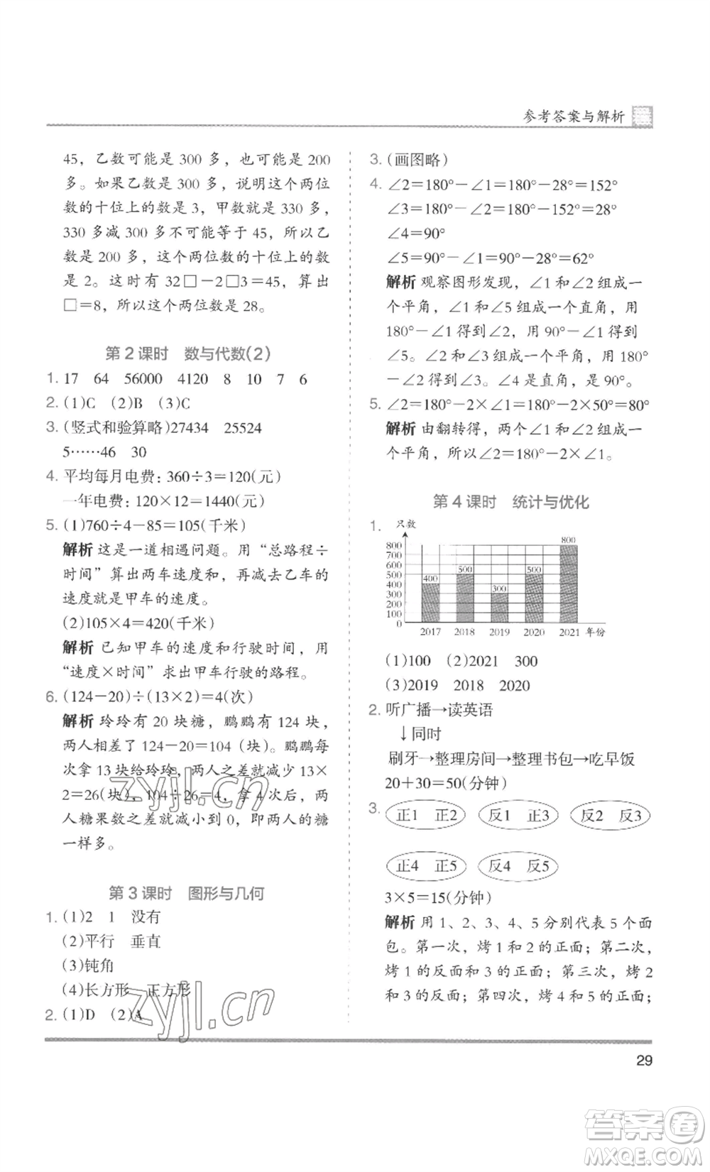 湖南師范大學(xué)出版社2022木頭馬分層課課練四年級上冊數(shù)學(xué)人教版浙江專版參考答案