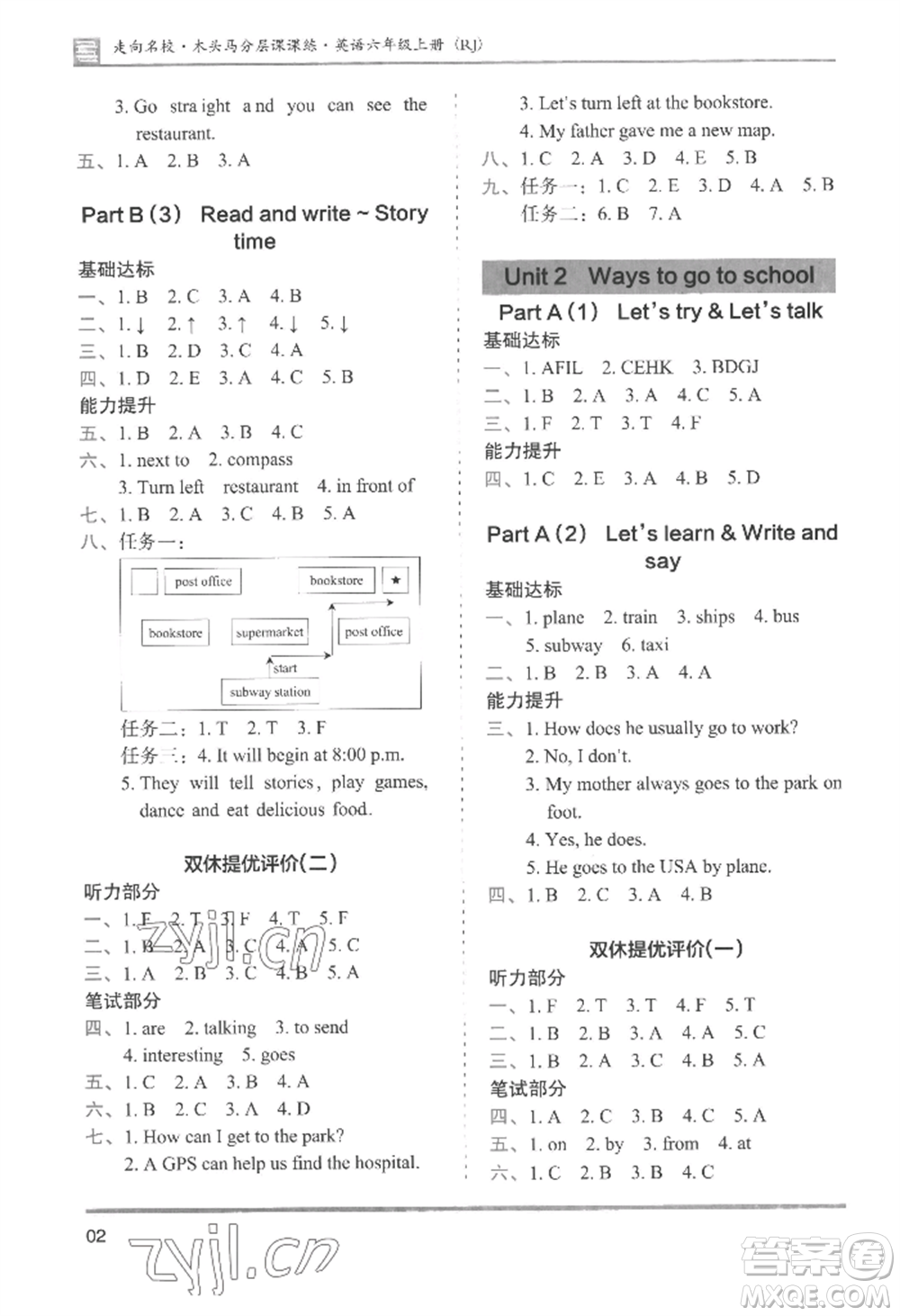 湖南師范大學(xué)出版社2022木頭馬分層課課練六年級(jí)上冊(cè)英語人教版參考答案