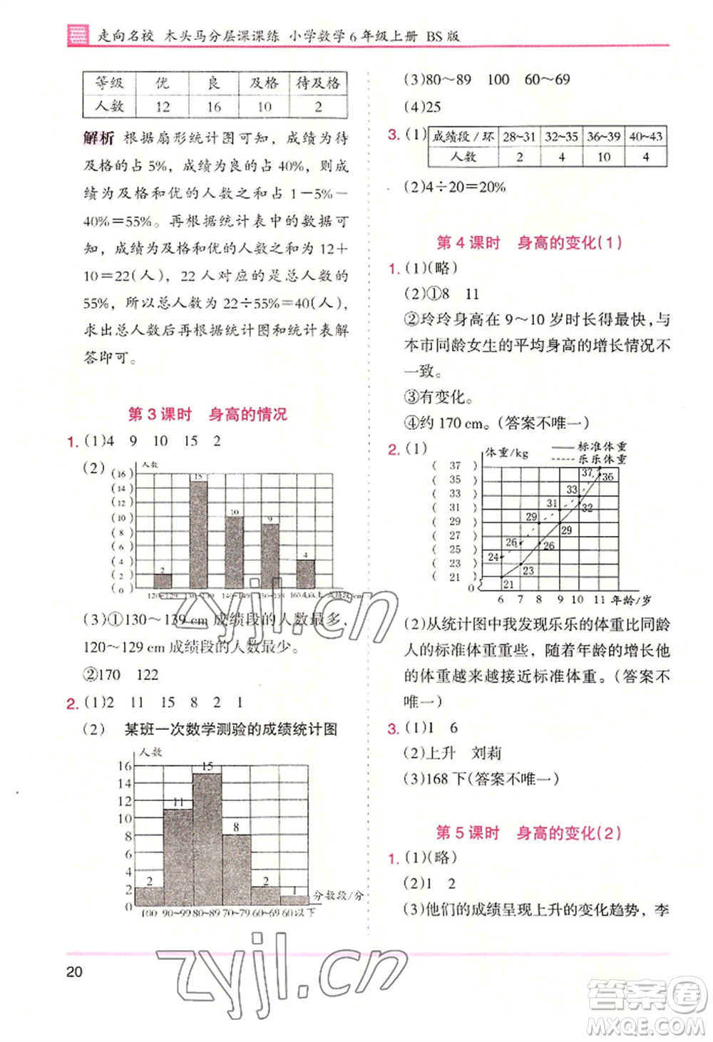 湖南師范大學出版社2022木頭馬分層課課練六年級上冊數(shù)學北師大版參考答案