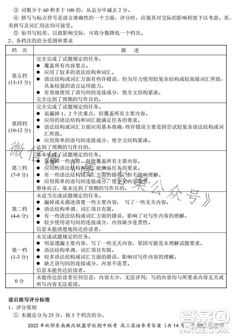 2022年秋鄂東南省級(jí)示范高中教育教學(xué)改革聯(lián)盟學(xué)校期中聯(lián)考高三英語(yǔ)試題答案