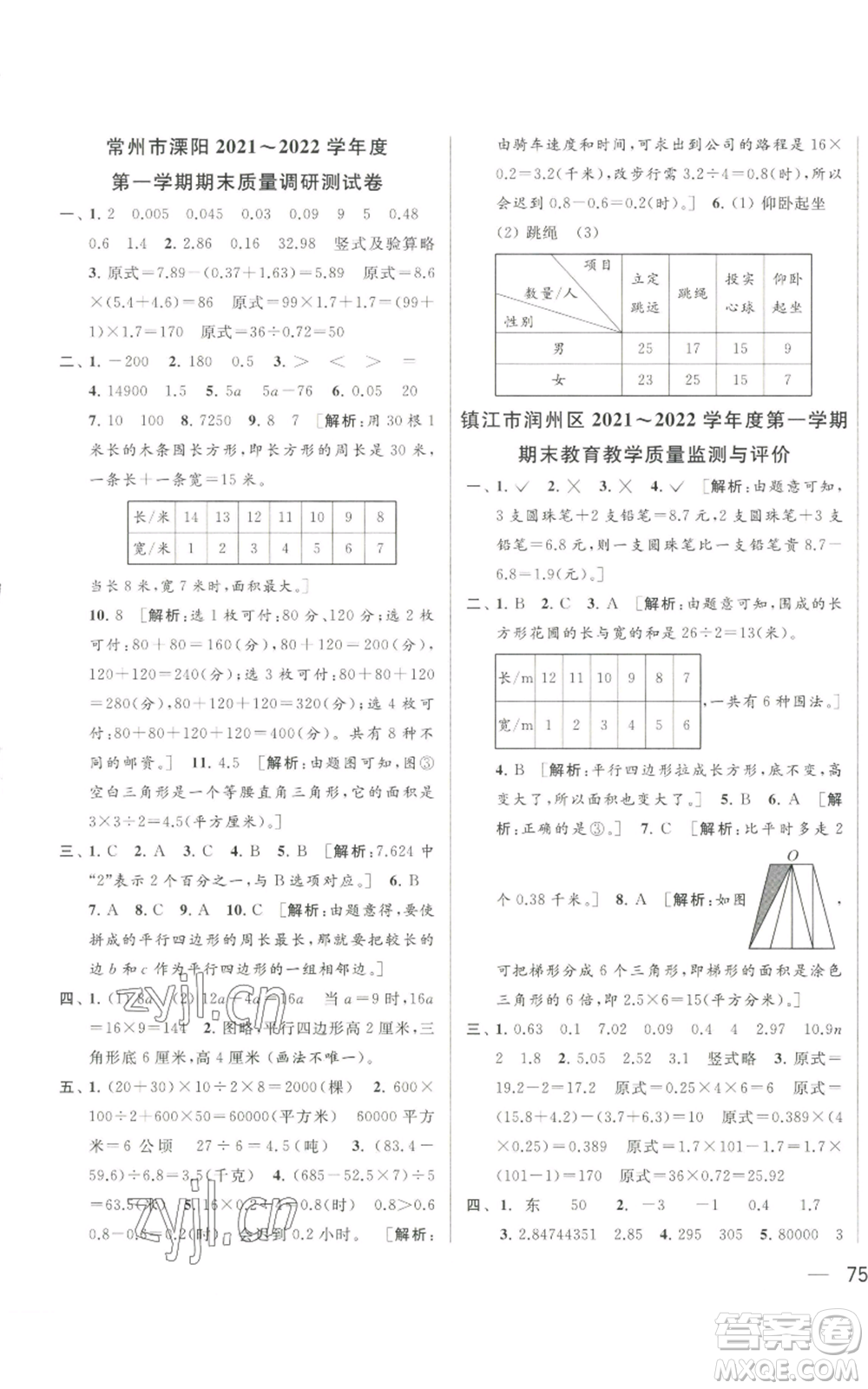 北京教育出版社2022同步跟蹤全程檢測五年級上冊數(shù)學(xué)江蘇版參考答案