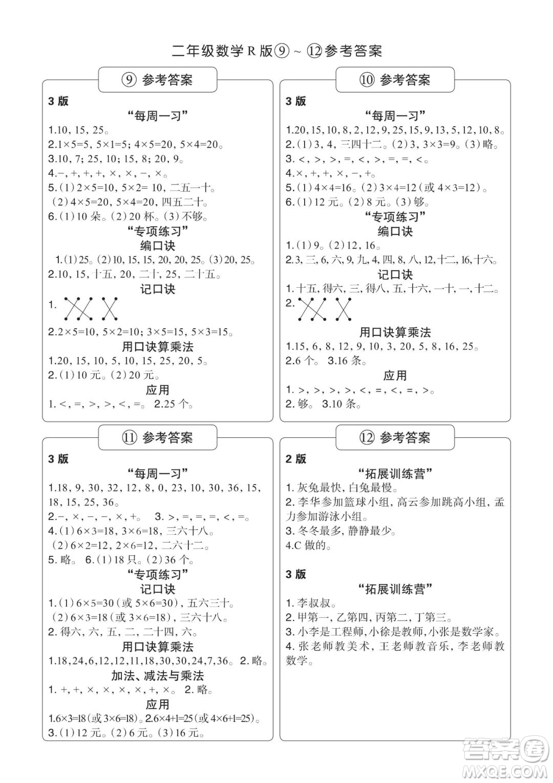 時(shí)代學(xué)習(xí)報(bào)數(shù)學(xué)周刊2022-2023學(xué)年度二年級(jí)人教版9-20期答案