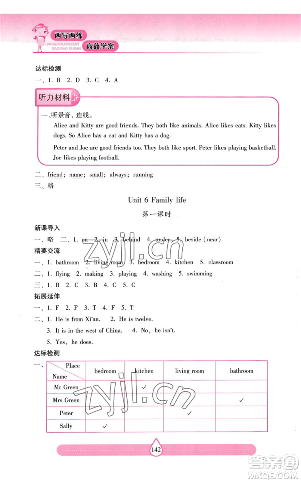 上海教育出版社2022新課標兩導兩練高效學案五年級上冊英語上海教育版參考答案