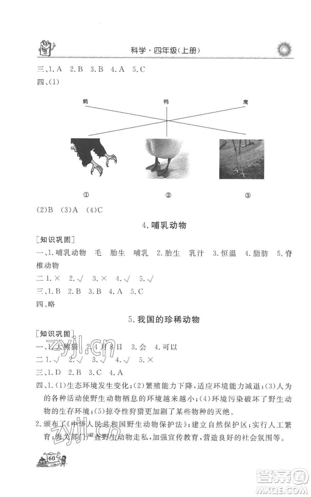 山東美術(shù)出版社2022名師導(dǎo)學(xué)伴你行同步練習(xí)四年級上冊科學(xué)通用版參考答案