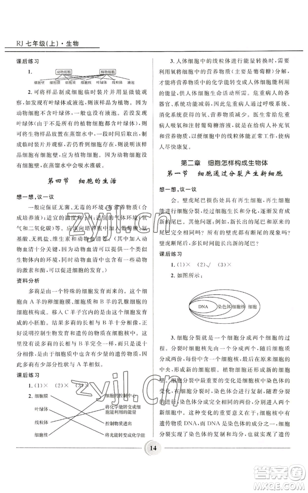 河北少年兒童出版社2022奪冠百分百初中精講精練七年級上冊生物人教版參考答案