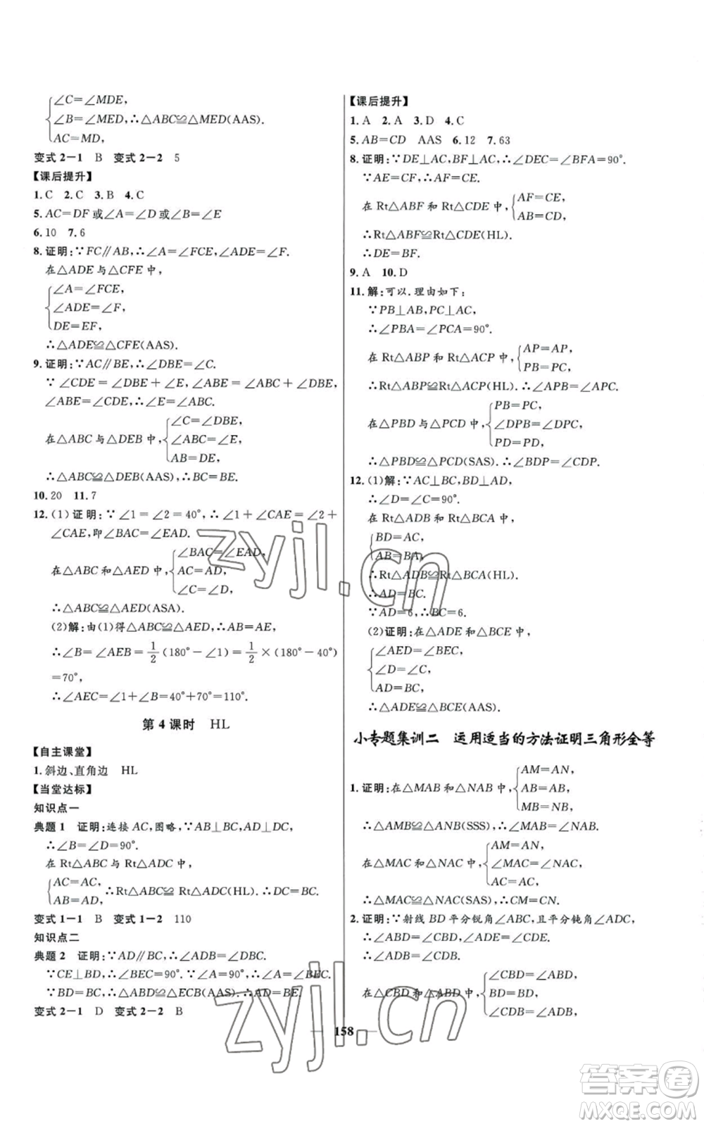 河北少年兒童出版社2022奪冠百分百初中精講精練八年級上冊數(shù)學(xué)人教版參考答案