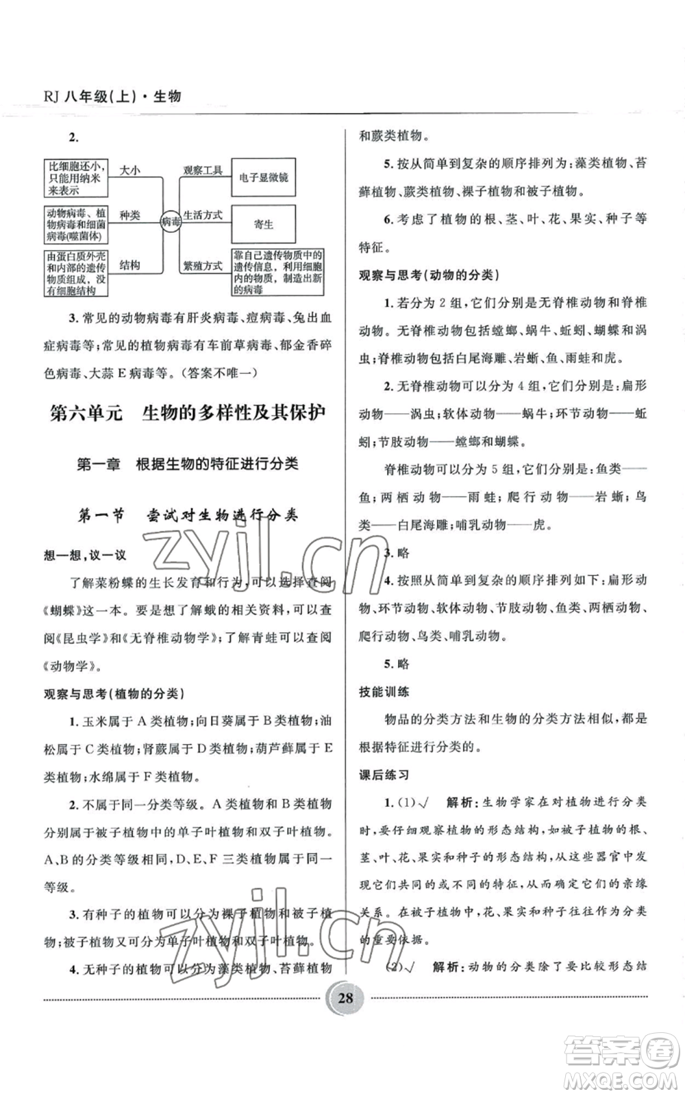 河北少年兒童出版社2022奪冠百分百初中精講精練八年級(jí)上冊(cè)生物人教版參考答案