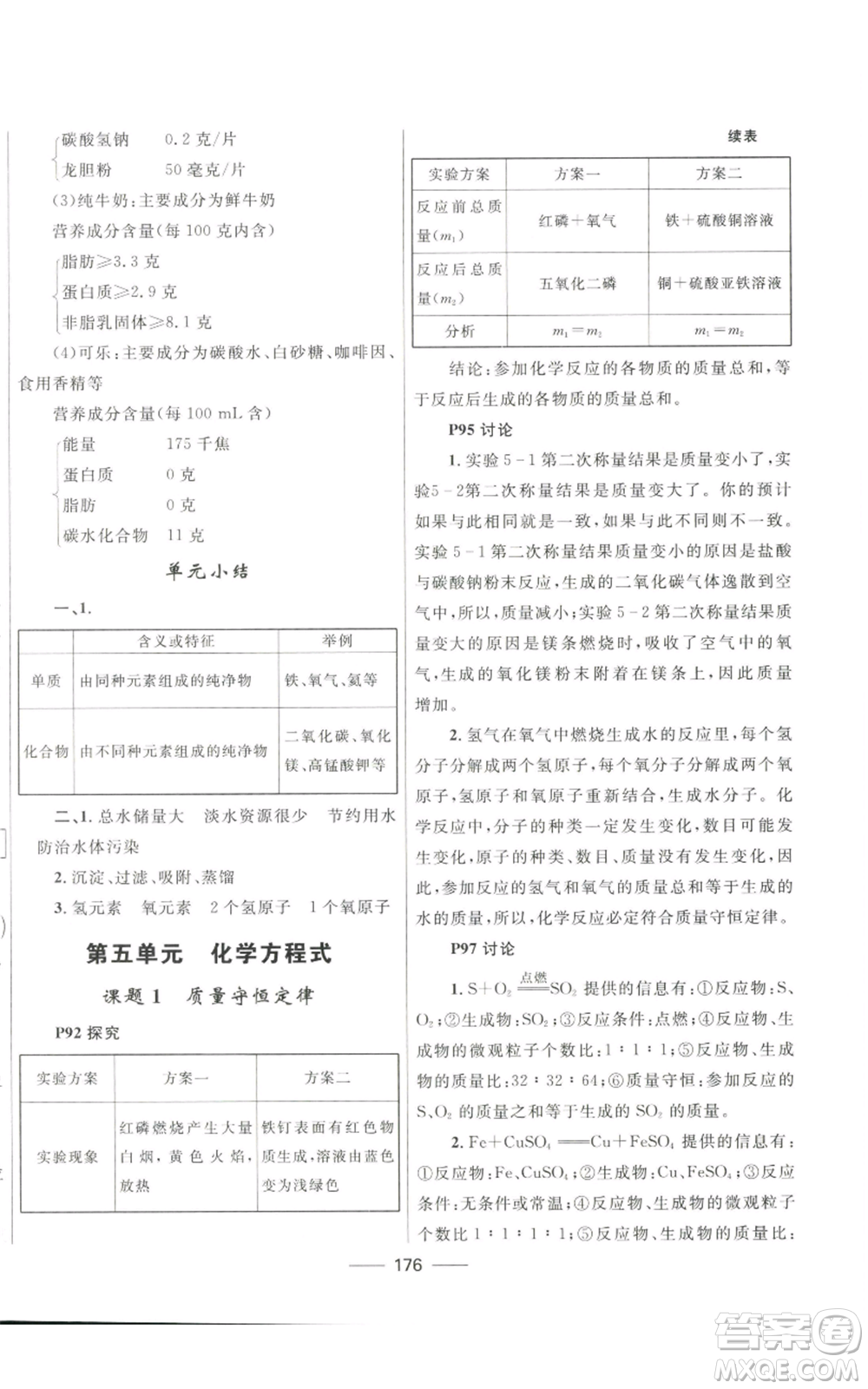 河北少年兒童出版社2022奪冠百分百初中精講精練九年級上冊化學人教版參考答案