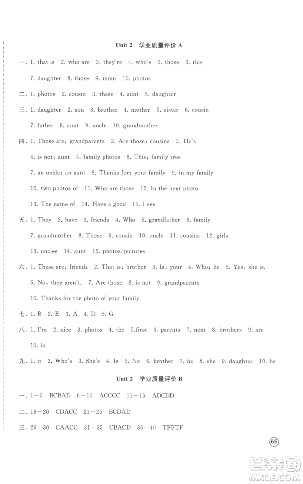 山東友誼出版社2022精練課堂分層作業(yè)七年級上冊英語人教版參考答案