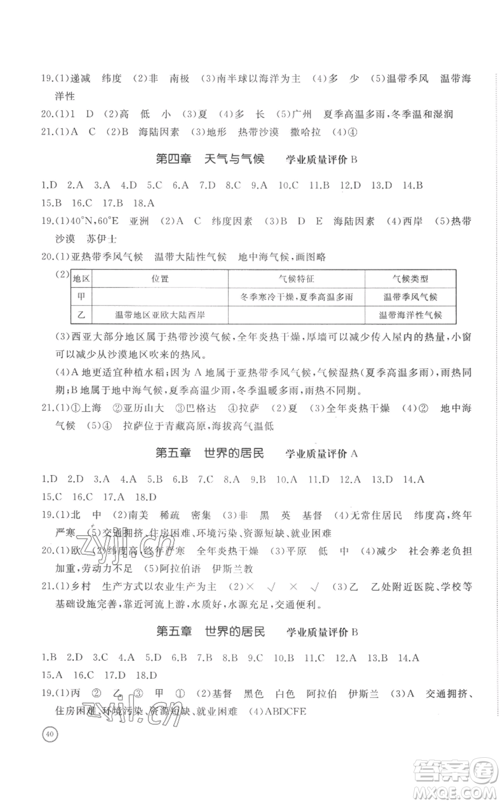 山東友誼出版社2022精練課堂分層作業(yè)七年級(jí)上冊(cè)地理人教版參考答案