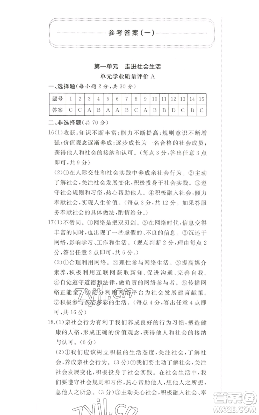 山東友誼出版社2022精練課堂分層作業(yè)八年級(jí)上冊道德與法治人教版參考答案