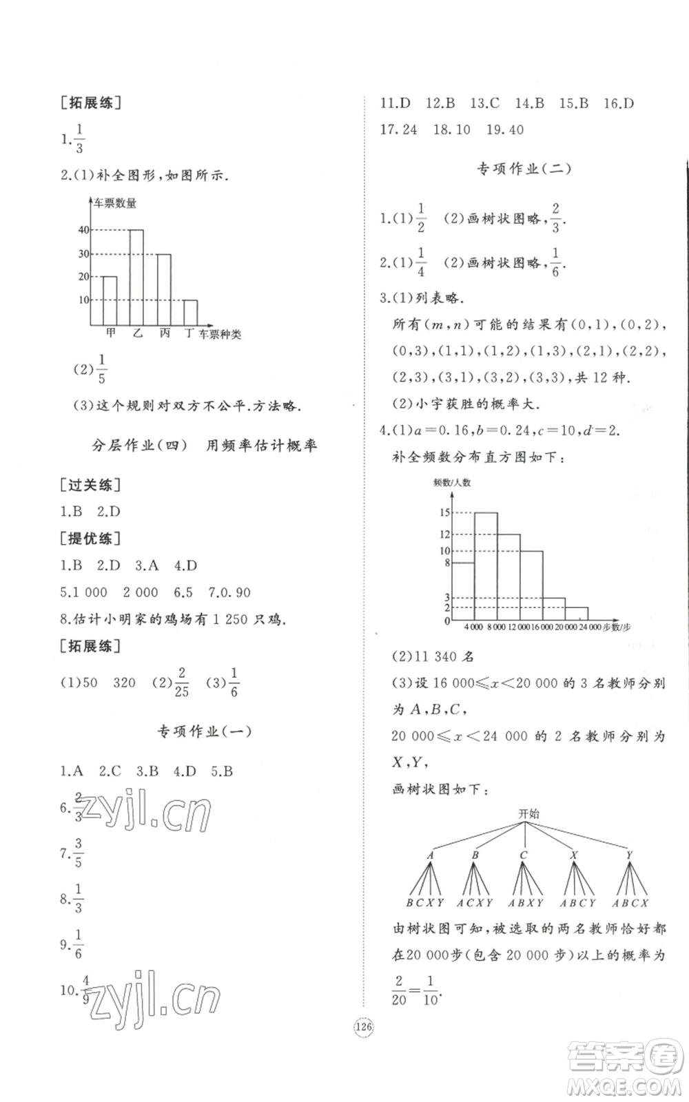 山東友誼出版社2022精練課堂分層作業(yè)九年級上冊數學北師大版參考答案