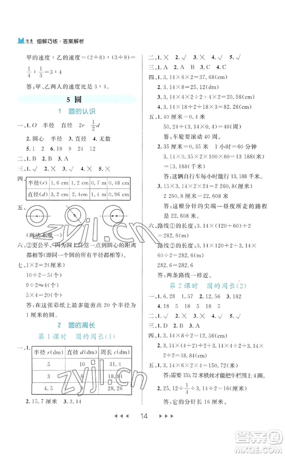 延邊大學出版社2022細解巧練六年級上冊數(shù)學人教版參考答案