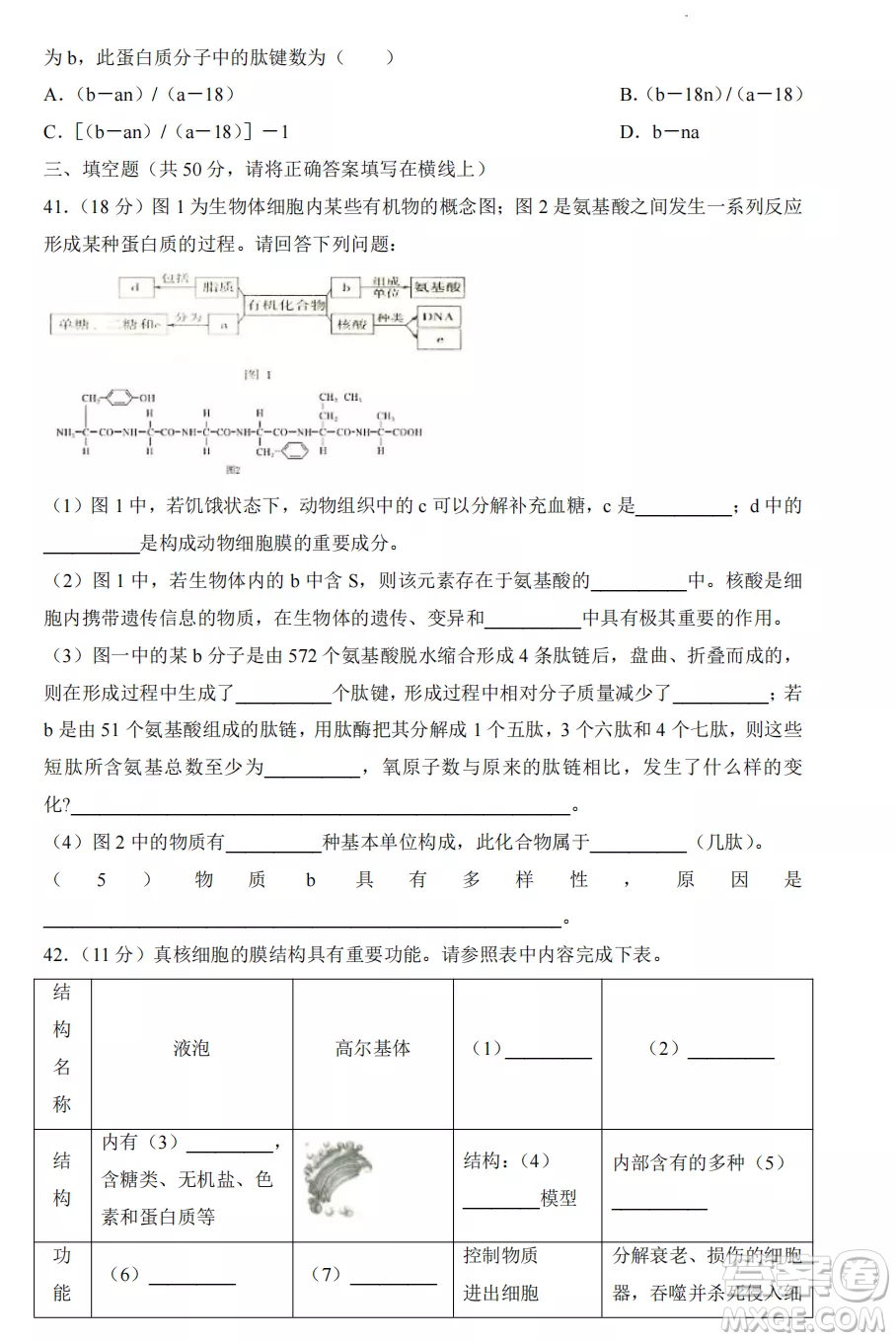 2022-2023齊齊哈爾市八校聯(lián)合體高一上學(xué)期生物期中試卷答案