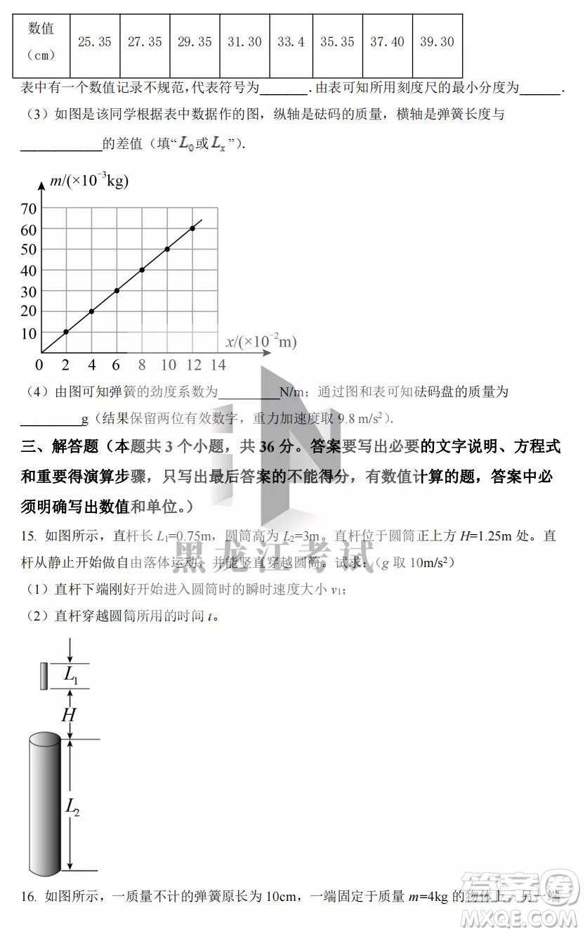 2022-2023齊齊哈爾市八校聯(lián)合體高一上學期物理期中試卷答案