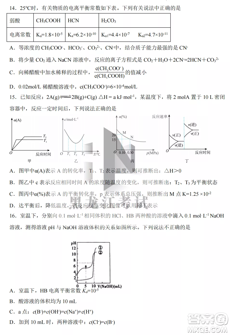 齊齊哈爾市實驗中學2022-2023學年度第一學期高二期中考試化學試題及答案